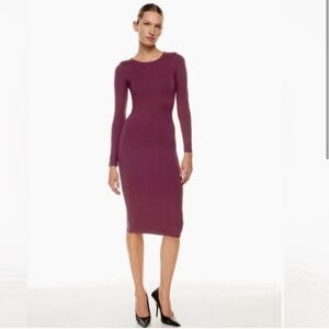 Aritzia Babaton Crew Neck Contour Burgundy Long Sleeve Dress